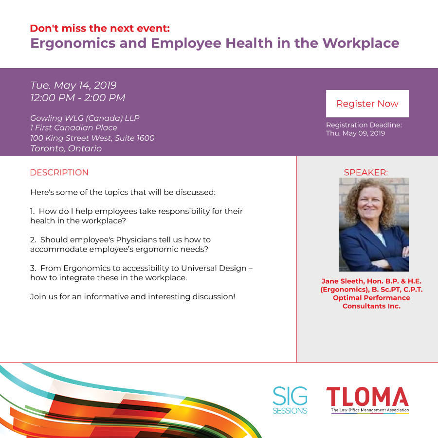 TLOMA - Ergonomics and Employee Health in the Workplace - May 14, 2019