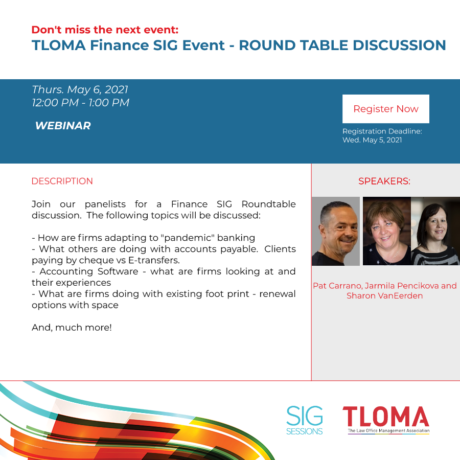 Interruption Ad - TLOMA Finance SIG - Roundtable Discussion - May 6, 2021