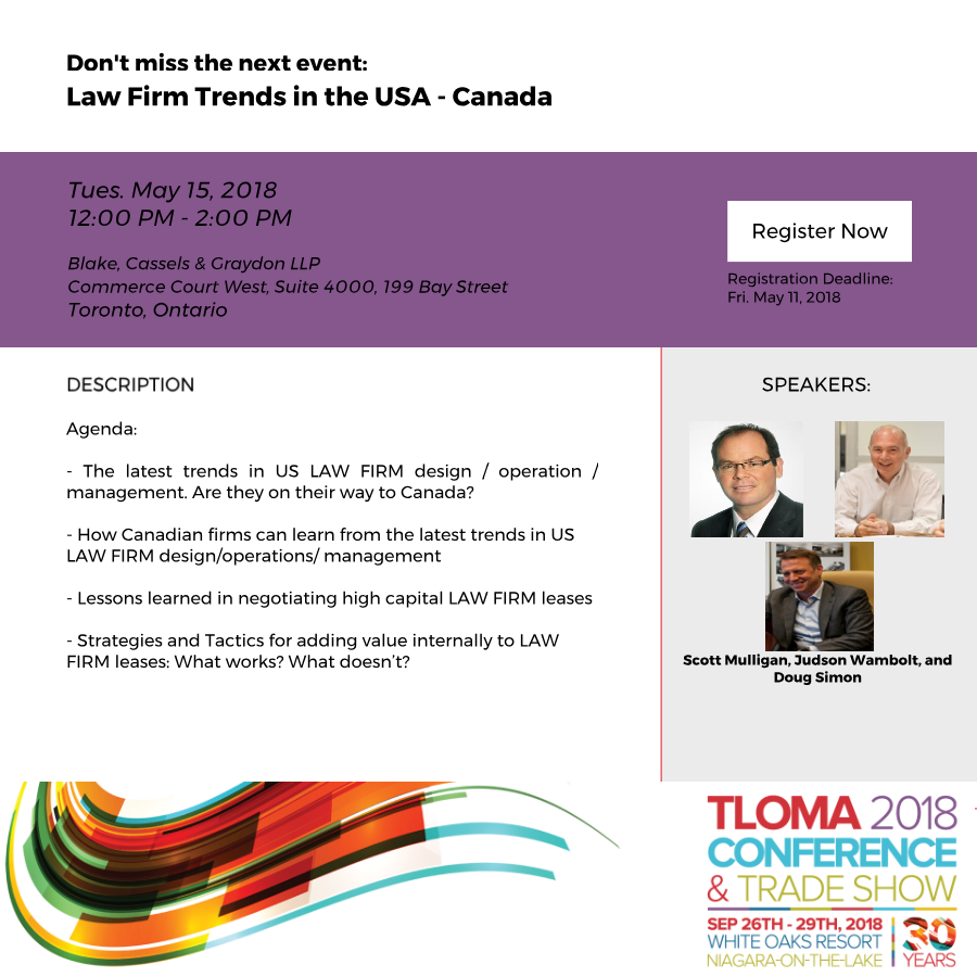 Interruption Ad - TLOMA - Law Firm Trends in the USA - Canada - May 15, 2018