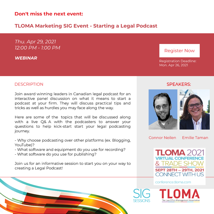 Interruption Ad - TLOMA Marketing SIG Event - Starting a Legal Podcast