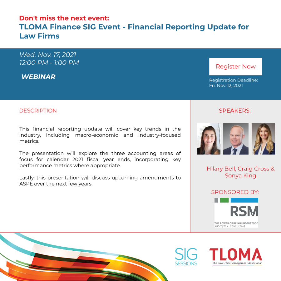 Red Carpet - TLOMA Finance SIG - Financial Reporting Update for Law Firms - November 17/21