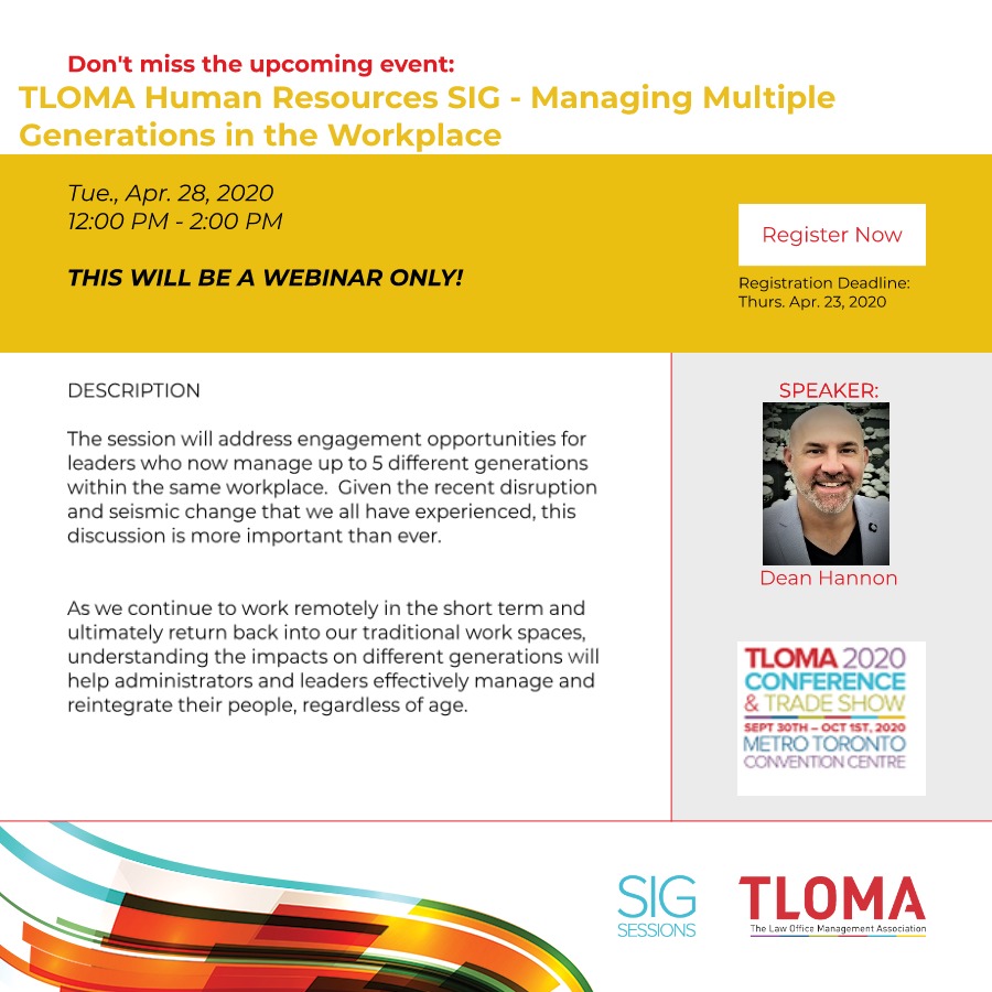 Interruption Ad - TLOMA Human Resources SIG - Managing Multiple Generations in the Workplace - April 28, 2020