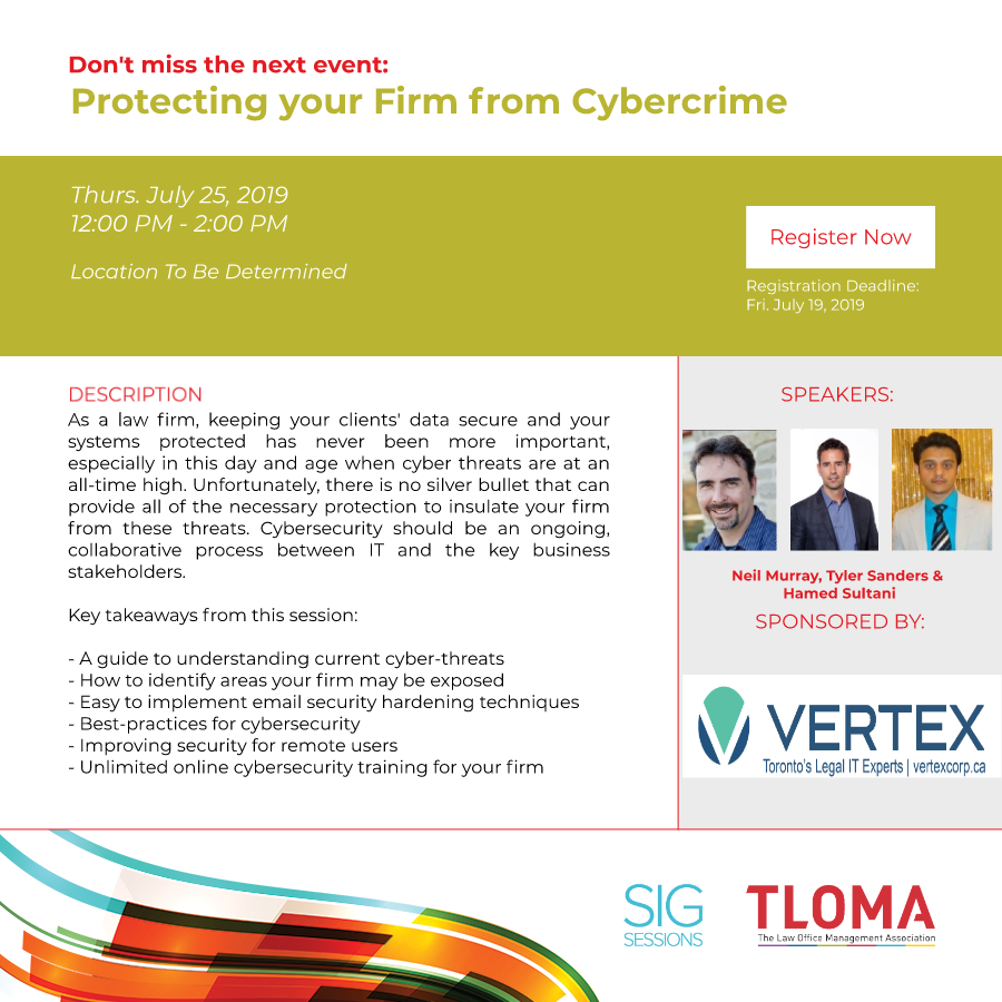 Red Carpet - Vertex Solutions - Protecting your firm from Cybercrime - July 25, 2019