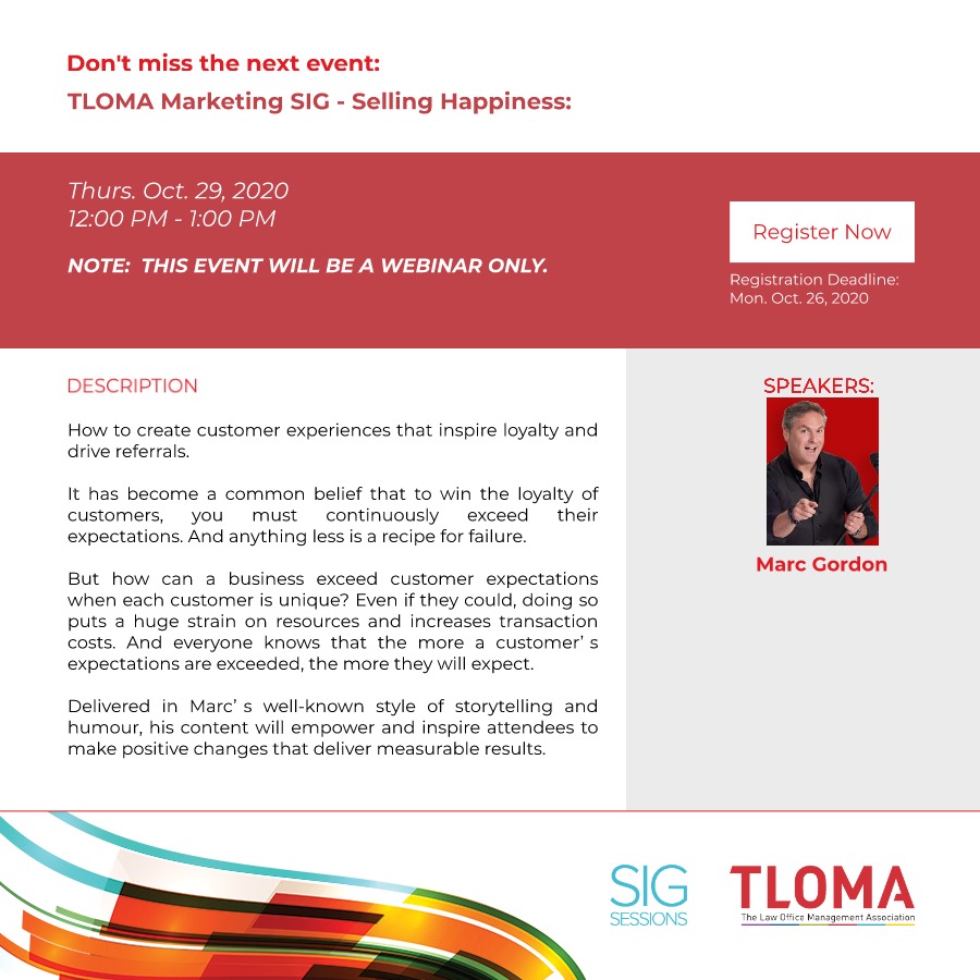 TLOMA - TLOMA Marketing SIG - Selling Happiness: - October 29, 2020